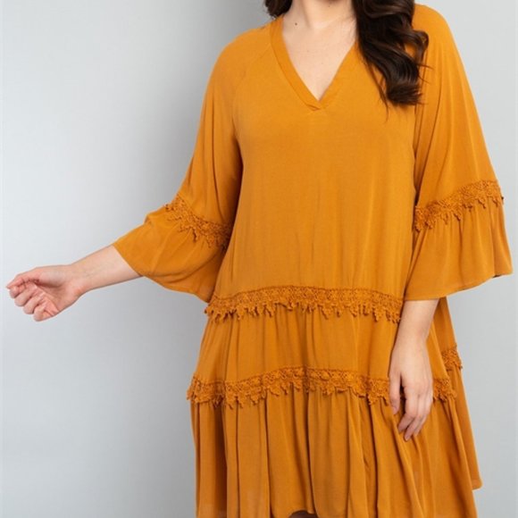 Boho style Camel color dress - Picture 5 of 11